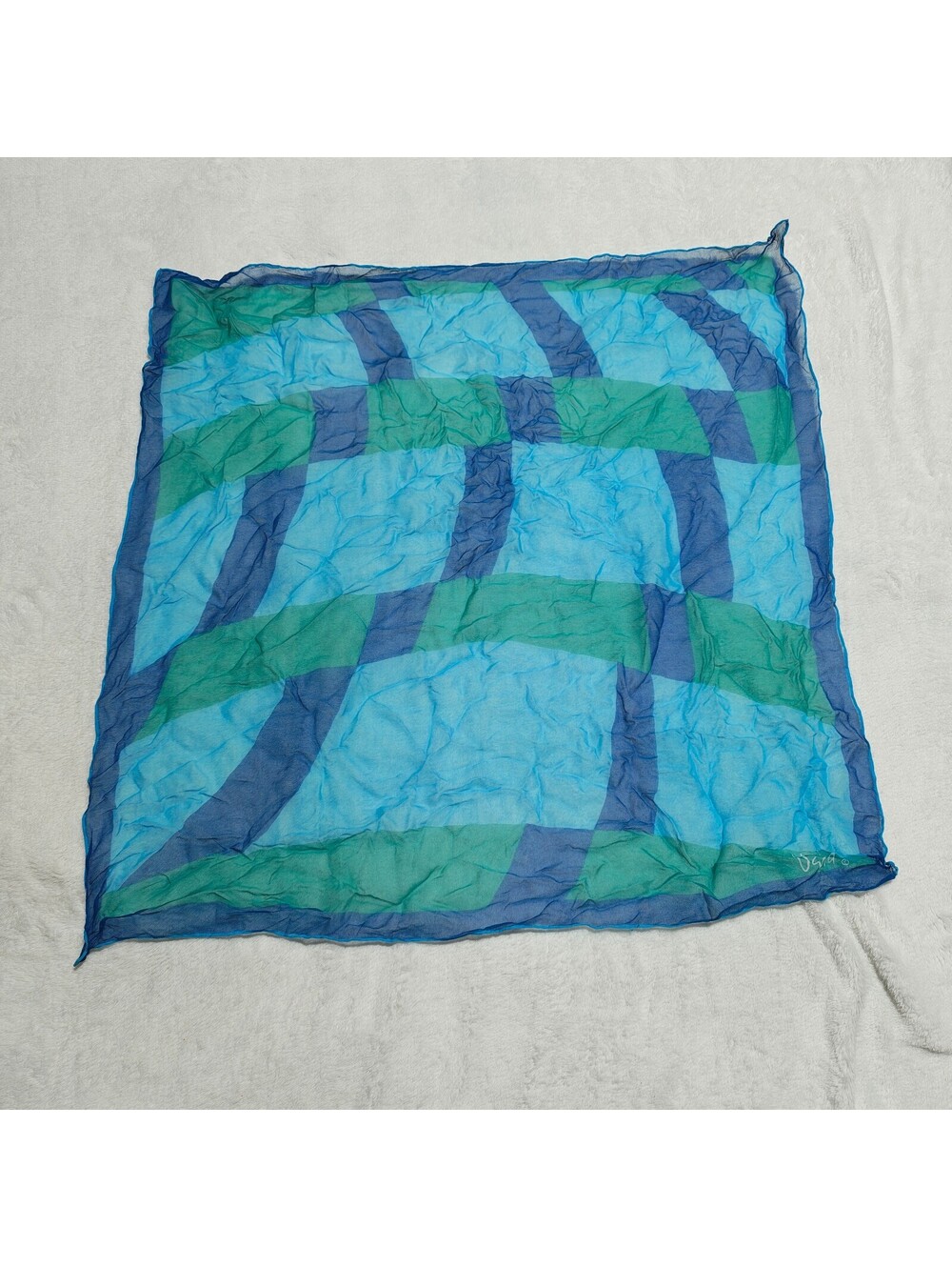 Vintage vera neumann green and blue square silk scarf